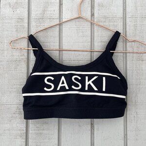 🖤 Saski Black Logo Sports Bra Adjustable Straps Size Small athletic athleisure